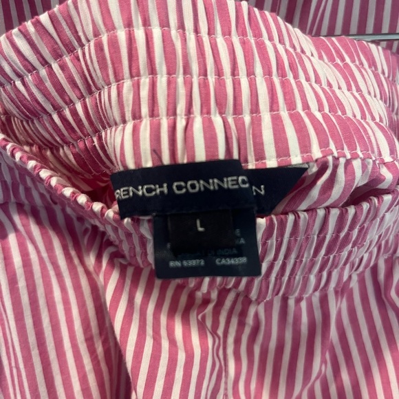 French Connection 100% Pink  White Striped Button Down and Shorts Set Size Large - Picture 14 of 15